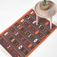 Homescapes Kelim-Teppich, handgewebt aus Baumwolle, 70 x 120 cm, bunter Baumwollteppich mit geometrischem Muster und Fransen