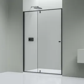 Bernstein Nischendusche mit Drehtür an Festfeld NT606 - FLEX - Nano Klarglas - 6 mm - Breite & Profilfarbe wählbar, Breite:1000 mm, Profilfarbe:Schwarz matt