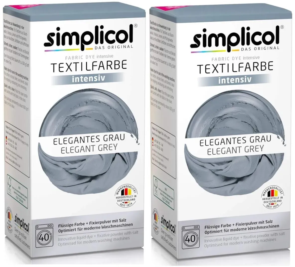 Simplicol Textilfarbe intensiv Elegantes Grau 150g 2er Pack