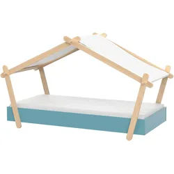 Kinderbett DEMEYERE GROUP "Lodge", sturmblau, holzdekor, B:105,5cm H:129,7cm L:223,2cm, Betten, Bett in der Hausform