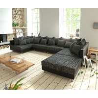 DeLife Wohnlandschaft Clovis XL Schwarz Modulsofa mit Hocker - Schwarz