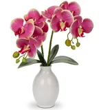 Hollyone 40cm Künstliche Orchideen Rosa im Keramikvase, Kunstpflanze Deko Orchidee Kunstblumen im Vase mit Real Touch Blüten, Gefälschte Orchideen Künstliche Bonsai für Hotel Wohnzimmer Büro Küche