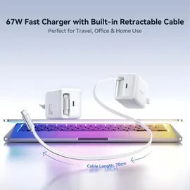 Joyroom JR-TCL06 67W GaN Wandladegerät mit integriertem einziehbarem USB-C-Kabel - Weiß