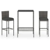 vidaXL Polyrattan Garten-Essgruppe 3-tlg. grau inkl. Kissen 3064829