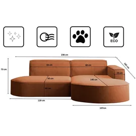 kaiser möbel Ecksofa Designer MODENA STUDIO stoff Dicker cord Poso Kupfer Rechts - Rot