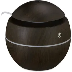 Relaxdays Aroma Diffuser, für Wasser, ätherische Öle, Raumbefeuchter 150 ml, LED Farbwechsel, USB Anschluss, dunkelbraun