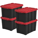 Iris Ohyama Heavy Duty Organisation Boxes, 21L, 4er-Set, Rot, Kompakt, Robust, Stapelbar, Aufbewahrungsbox, Für Garage, Regale, Umzug, Plastik,