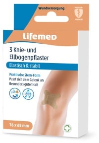 Lifemed® Medi-Inn® Knie- und Ellbogenpflaster "Allround", Wundpflaster für kraftvollen Halt an viel bewegte Körperstellen, 1 Packung = 3 Stück