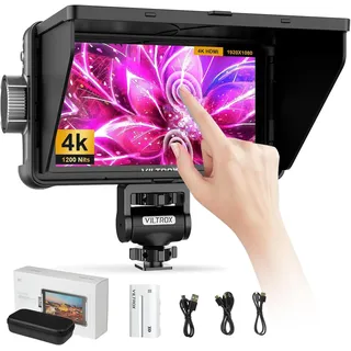 VILTROX DC550 Pro Full HD HDMI On-Camera Monitor Kit, 1200nit Touch Screen Camera Field Monitor with Hood, Battery, Storage Bag for Sony Canon Nikon Camera