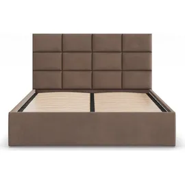 mebligo Polsterbett 160x200 cm mit Lattenrost, stabiles Doppelbett mit dekorativem Kopfteil, ohne Bettkasten, Samt, Braun, YORK 160 x 200 - Braun