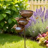 Pemarcy Regenfänger Gartenstecker Rostdeko, Gartendeko Metall Vogeltränke, Insektentränke Bienentränke Cortenstahl, Garten Deko für Draußen Wetterfest, Gartenstecker Blumen 66.5cm, Geschenk (C)