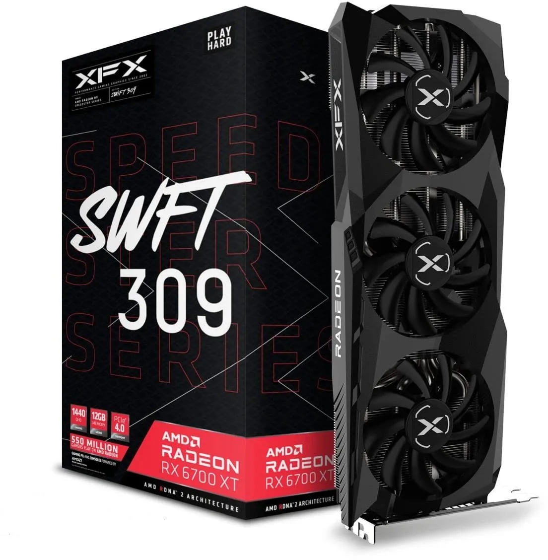 XFX Speedster SWFT309 AMD Radeon RX 6700 XT Core Gaming Grafikkarte mit 12 GB GDDR6 HDMI 3xDP, AMD RDNA 2 RX-67XTYJFDV