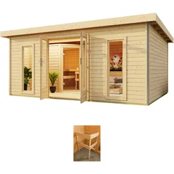 Saunahaus KONIFERA "Maiko 4 SET B", beige (natur), ohne Ofen, (ohne Ofen), Saunen, naturbelassen, ohne Ofen