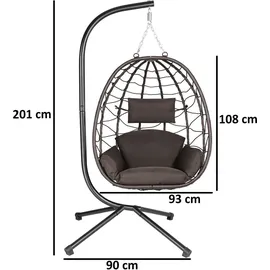 HinHocker Hängesessel mit Gestell, Braun, Hängeschaukel für Indoor und Outdoor, Schaukelstuhl
