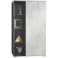Vladon Vitrine, Hellgrau, 71.5x134x35 cm, Wohnzimmer, Wohnwände, Vitrinenschränke