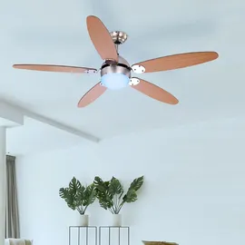 ETC Shop Rgb Led Deckenventilator Deckenlampe Vor Rücklauf 3 Stufen Zugschalter Fernbedienung dimmbar, Montage an Schrägen, 1x 4,8w 470lm warmweiß, Dxh 132 x 40,6 cm