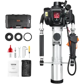 Vevor 37,77 ccm Benzinbetriebener T-Pfostenrammer, 4-Takt-Zaunpfahlramme mit Benzinmotor, mit 3 Pfosten-Rammköpfen (45/55/88 mm), tragbarer 1000-W-Pfostenramme für Bauernhöfe, Ranchzäune, Straßenverbesserungen