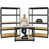 Proregal Mega Deal 2x Schwerlastregal Big Elephant M HxBxT 180 x 120 x 60 cm & 1x Höhenverstellbare Werkbank Slim Dino HxBxT 90 x 120 x 60 cm Schwarz