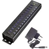 Renkforce RF-3897144 USB-Hub 13 Port USB-A USB 3.0 5 GBit/s mit Aluminiumgehäuse, zur Wandmontage, mit Schnellladeport RF-3897144