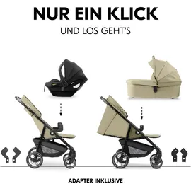 hauck 3in1 Kinderwagen Set inkl. Babyschale ab Geburt bis 22 kg, Klein Zusammenklappbar, Liegefunktion, Getränkehalter - Olive