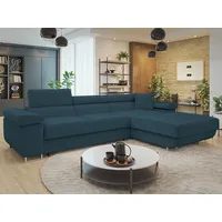 Mirjan24 Ecksofa Torezio Mini Cord, Eckcouch mit Bettkasten und Schlaffunktion, Einstellbare Kopfstützen, 280x170x70-90 cm (Farbe: Poso 0... - Blau
