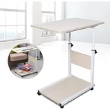Beistelltisch, Höhenverstellbarer Sofatisch, Kaffeetisch, Mobiler Betttisch Tragbarer Tisch Mit Rollen Tisch, Für Computer (weißer Ahorn)