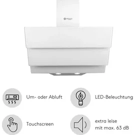 Wiggo Dunstabzugshaube 50cm kopffrei I Abluft Umluft Dunstabzug 300m3/h - LED Touch-Display 3 Stufen I Schräghaube inkl. Fettfilter & 2x Kohlefil... - weiß