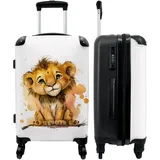 NoBoringSuitcases.com® Koffer groß Trolley Rollkoffer Reisekoffer mit 4 Rollen Fotokoffer - Löwe - Aquarell - Braun - Tiere - Mädchen - Jungen - 67x43x25cm - 90 Liter