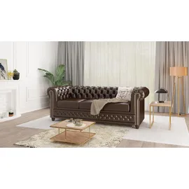 s-style möbel Chesterfield-Sofa 3-Sitzer mit Schlaffunktion Morin Braun vegan Leder
