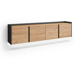 SKRAUT HOME Lowboard 207x50x35 cm Eiche Schwarz Holzwerkstoff