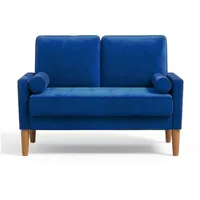 NAIMP 2-Sitzer 121CM Kleine Samt Sofa mit 2 Kissen für Wohnzimmer, Schlafzimmer blau