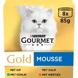 Gourmet Gold Mousse Katzenfutter, Nassfutter mit Huhn, Lachs, Nieren und Kaninchen - 8x85g - 6er Box (48 Dosen; 4,08kg)