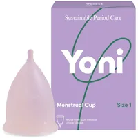 Yoni | Menstruationstasse mit Aufbewahrungsbeutel | Größe 1 | 100% medizinisches Silikon | Komfortabel und auslaufsicher | Hypoallergen | Wiederverwendbar und recycelbar