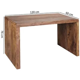 KADIMA DESIGN Schreibtisch TEKO: Massivholz Sheesham, Stauraum, abgerundete Ecken, stabil. Braun, 120x60x76 cm