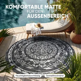 evocamp Outdoor Teppich Ø 240 cm Kunststoffteppich, wetterfest für Terrasse, grau-weiß