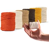 LEDENT Makramee Garn (1mm, 6x65m, Set 6 Farben) - Doppelt gedrehtes Seil aus 100% recyceltes Baumwolle - Makramee Garn Satz 6 kleine Rollen mit Pastellfarben
