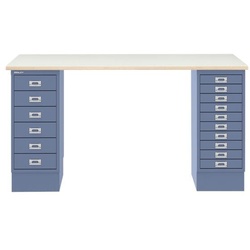 Bisley Schreibtisch »MultiRange« plywood Platte mit 16 Schubladen blau, 140x74x60 cm