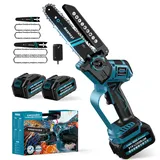 6 Zoll Mini Kettensäge mit Akku, Bürstenlose Kettensäge Elektro mit 2X4000mAh Ak ku,Selbsteinstellende Kette,Handsäge für Gartenscheren Holzschneiden Astschere (6&8 Zoll Ketten säge mit Akku)