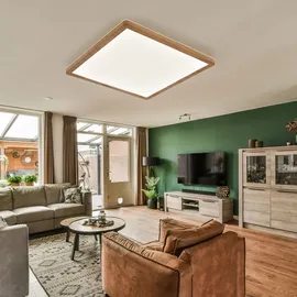 GLOBO Deckenpanel Deckenlampe Deckenleuchte LED Panel Badezimmerlampe Badleuchte, IP44 Backlight Memoryfunktion 3 Stufen, Holzoptik opal, 24W 2300Lm