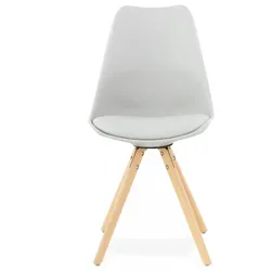 Skandinavischer Stuhl aus Holz und Kunststoff  Designer Esszimmerstuhl mit gepolsterter Sitzfläche  Grau Vintage Stil  Kadima Design