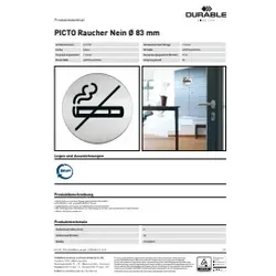 DURABLE Hinweisschild Raucher nein 4911 23 D83mm