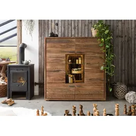 Massivmoebel24 Highboard 145 x 153 x 40 cm Akazie lackiert / Beige