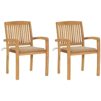 VidaXL Gartenstühle 2 Stk. mit Beige Kissen Massivholz Teak