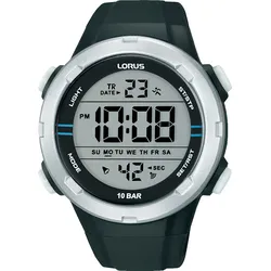 Chronograph LORUS, schwarz, Armbanduhren, Herren, Quarz,Armbanduhr,Herrenuhr,Silikonarmband,digital,Datum,Stoppfunktion