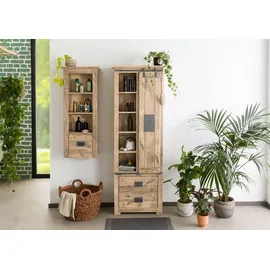 Massivmoebel24 Vitrine Schrank Mango 70 x 35 x 195 cm Beige/Weiß