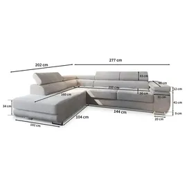 masseno Ecksofa APIRO L-S mit Schlaffunktion L-Form, Sofa mit Bettkasten, Wohnzimmersofa, Couch, Soffa, Bettsofa, Couchgarnitur- Graphitfarben, Kordstoff