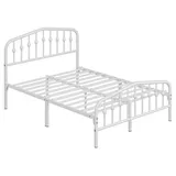 Yaheetech Metallbett 90-160cm (B), Bettrahmen Vintage Bettgestell mit kronenförmigem Kopfteil weiß 140 cm x 200 cm