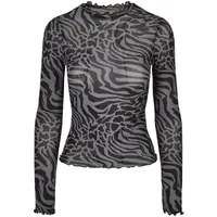 URBAN CLASSICS Ladies Aop Mesh Turtleneck Longsleeve T-Shirt, asphalt/black