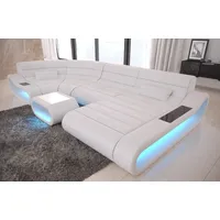Sofa Dreams Wohnlandschaft Ledercouch Leder Sofa Concept U Form Ledersofa, Couch, mit LED, Designersofa mit ergonomischer Rückenlehne weiß