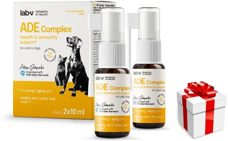 Lab-v ADE Complex – Vitamin-A-, D- und E-Komplex als Spray für Hunde und Katzen + Überraschung für die Katze